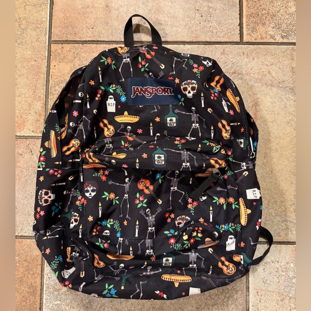Jansport Skeleton Skull Guitars Dia De Los Muertos Day Of The Dead Backpack
